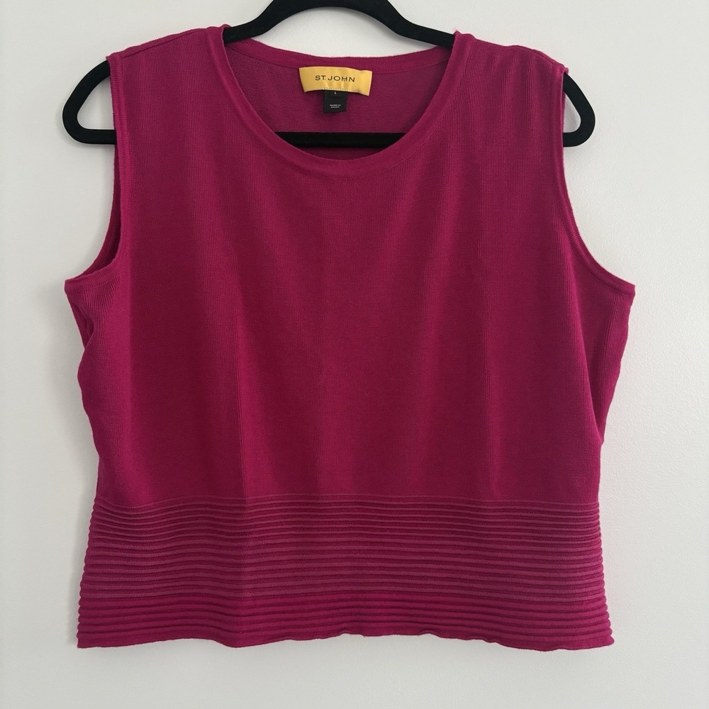 St.JOHN Sweater Tank Top Sleeveless Rayon Wool Blend Layering Classy SzL New